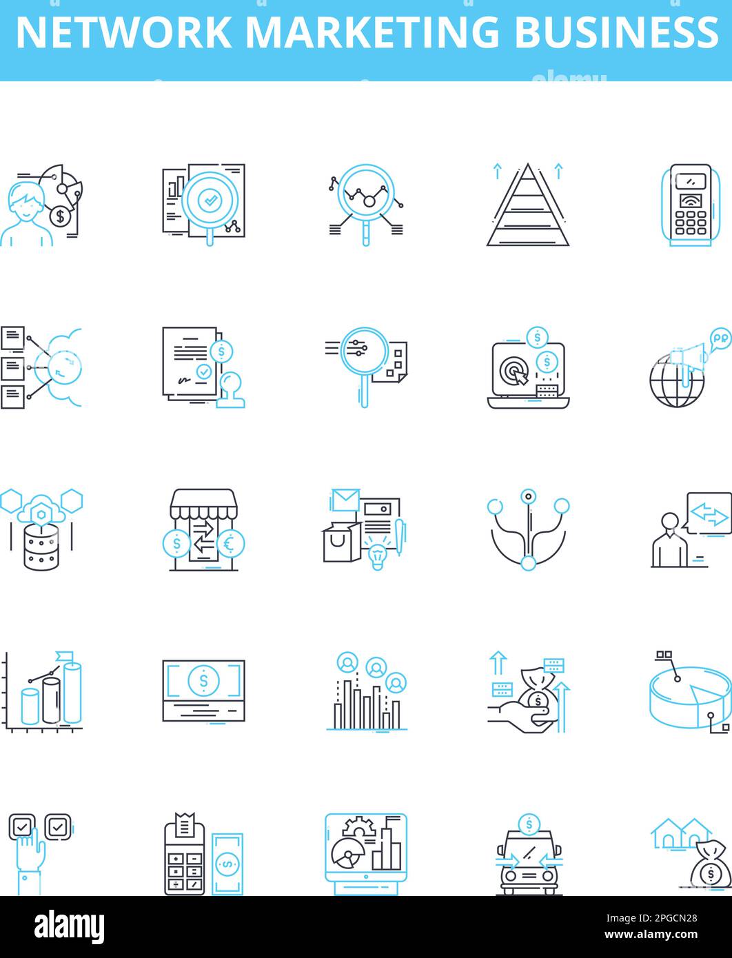 Ensemble d'icônes de ligne vectorielle d'entreprise de marketing de réseau. Réseau, Marketing, entreprise, MLM, Direct, Symboles de concept de présentation des illustrations maison Illustration de Vecteur