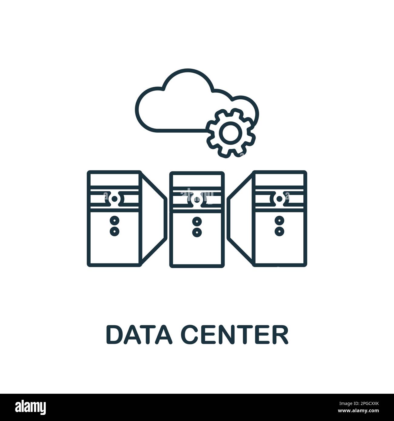Icône de ligne du centre de données. Signe d'élément de la collection réseau. Symbole d'icône de contour de centre de données pour la conception Web, les infographies et plus encore. Illustration de Vecteur
