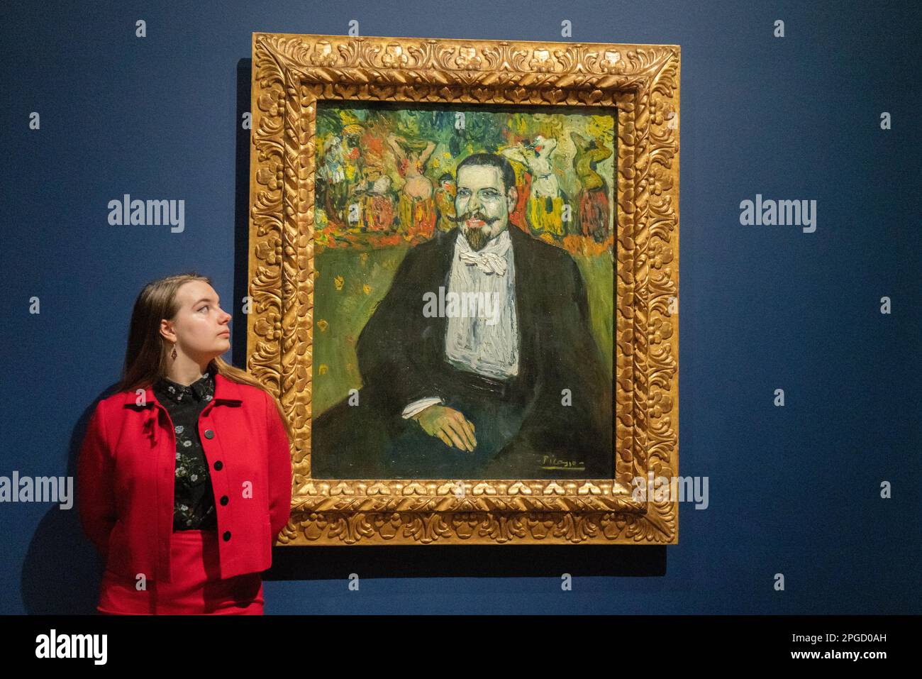 Londres, Royaume-Uni 22 mars 2023. Pablo Picasso, Portrait de Gustave Coquiot 1901 huile sur toile huile sur toile. Avant-première de l'après-impressionnisme inventant l'art moderne, nouvelle exposition majeure d'une centaine de peintures et sculptures d'artistes tels que Cézanne, Van Gogh, Rodin, Picasso, Matisse, Klimt, Käthe Kollwitz, Sonia Delaunay, Kandinsky et Mondrian. Credit: amer ghazzal / Alamy Live News Banque D'Images