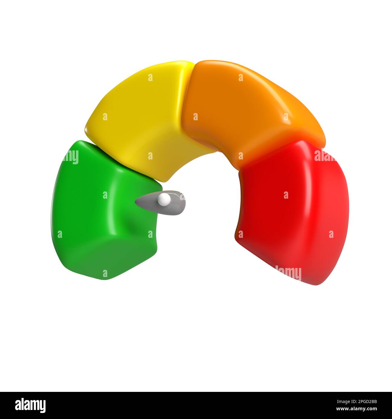 compteur de vitesse à 3d icônes avec flèche pour tableau de bord avec indicateurs verts, jaunes, orange et rouges. Jauge du compte-tours. Faible, moyen, élevé et risque Banque D'Images