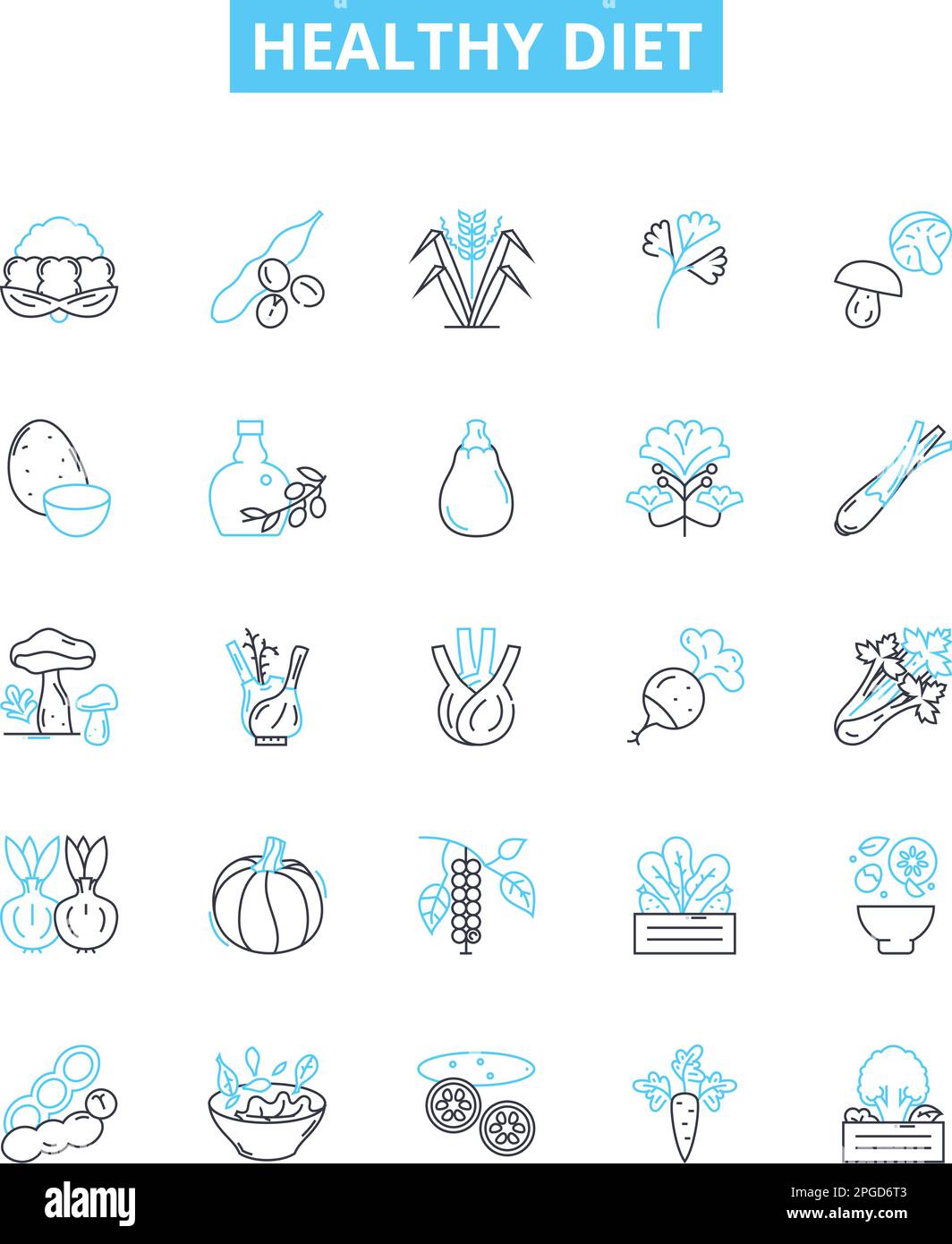 Ensemble d'icônes de la ligne de vecteur de régime sain. Alimentation, saine, Nutrition, fruits, légumes, Wholefoods, illustration allégée, présentent les symboles et les panneaux de concept Illustration de Vecteur