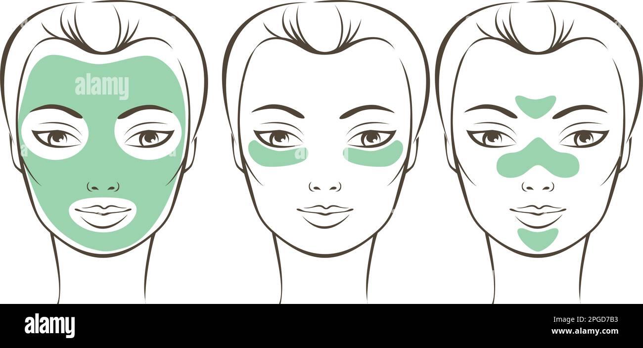 Visage de femme avec divers masques de beauté dessin de contour Illustration de Vecteur
