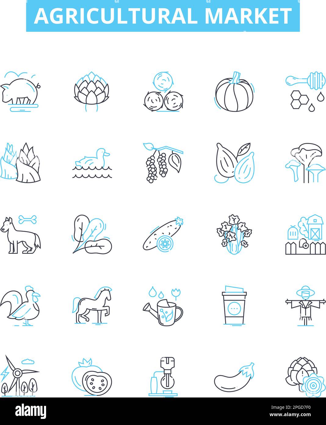 Jeu d'icônes de lignes vectorielles pour le marché agricole. Agriculture, agriculture, récolte, moyens de subsistance, production, Prix, illustrations commerciales, symboles de concept et Illustration de Vecteur