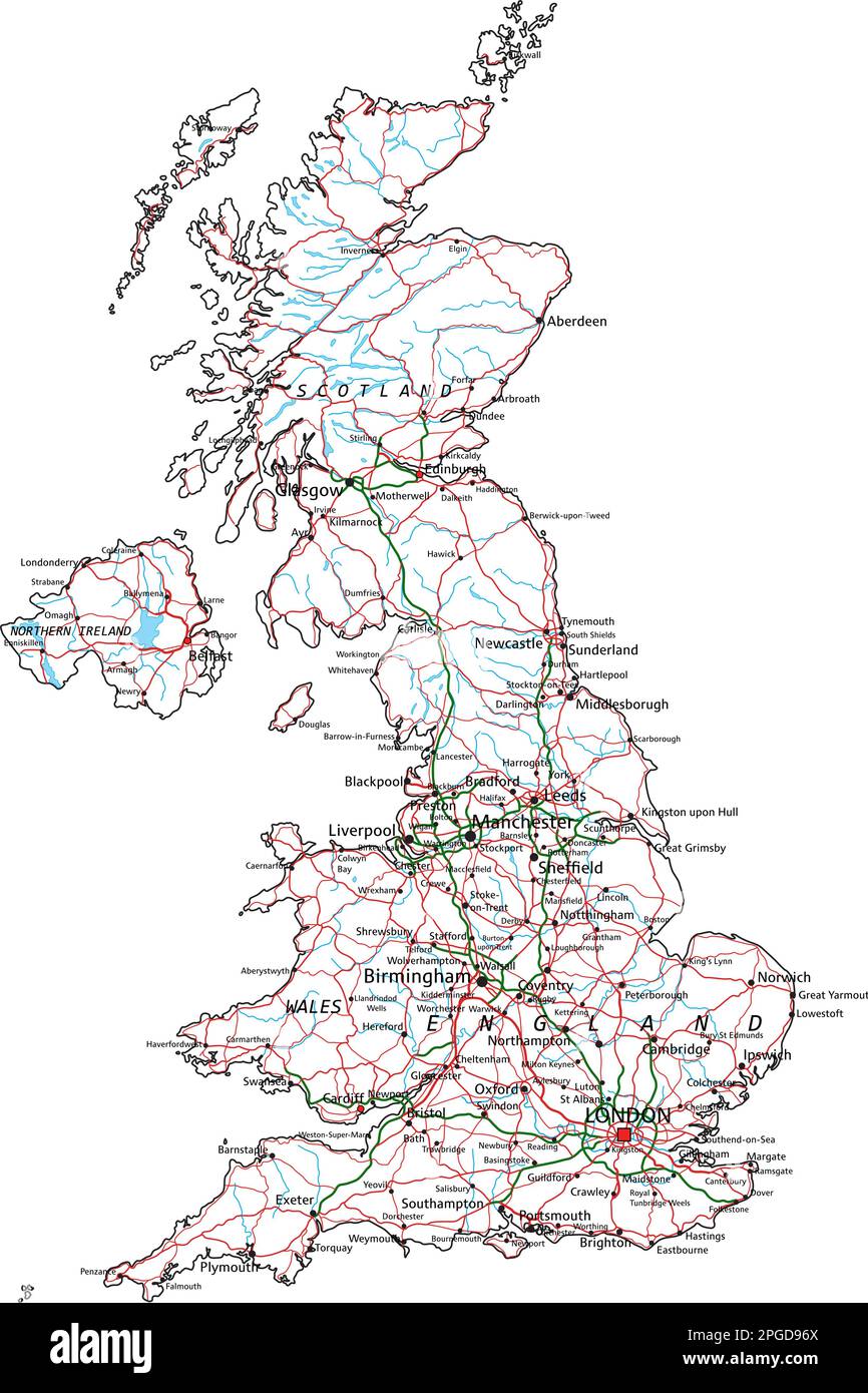 Carte routière et routière du Royaume-Uni. Illustration vectorielle. Illustration de Vecteur