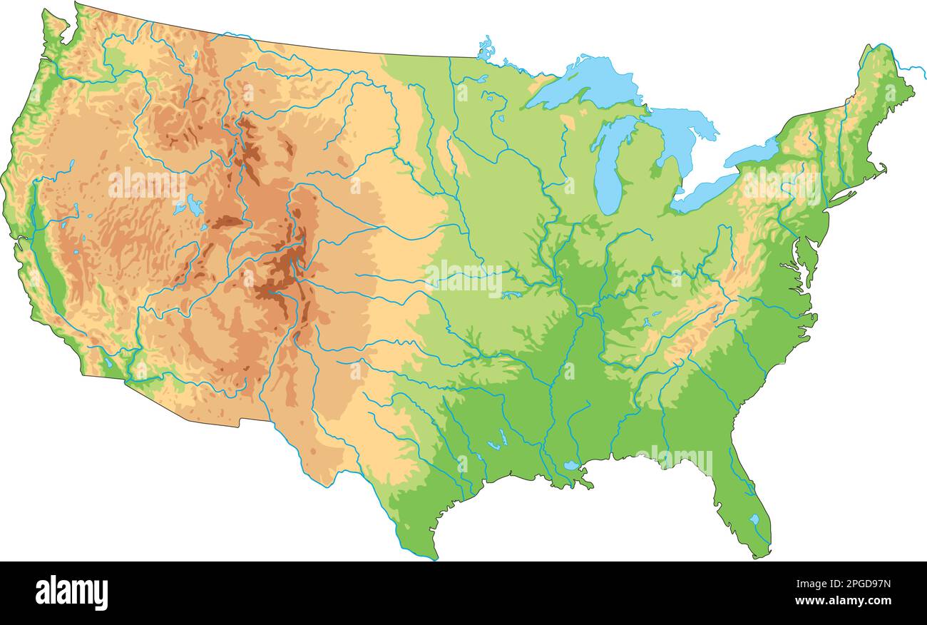 Carte des etats unis avec fleuves Banque d'images vectorielles Alamy