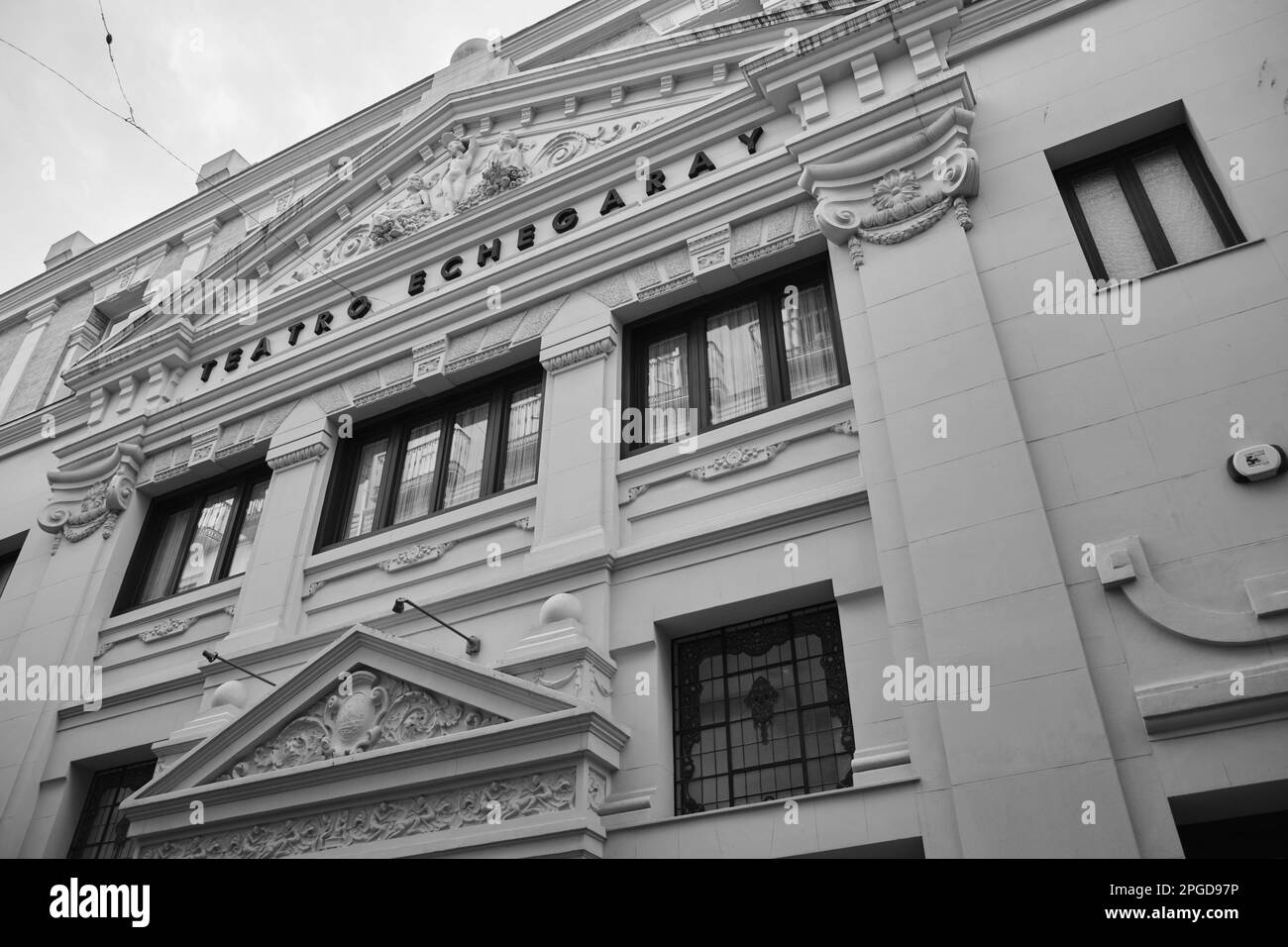 Détail bâtiment façade du théâtre, teatro Echegaray.Malaga, Espagne. Banque D'Images