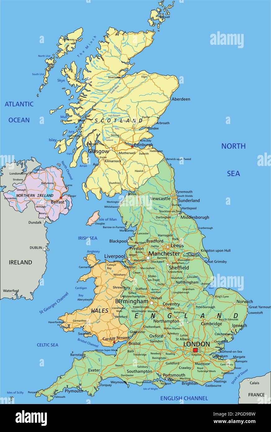Royaume-Uni - carte politique modifiable très détaillée avec des couches séparées. Illustration de Vecteur