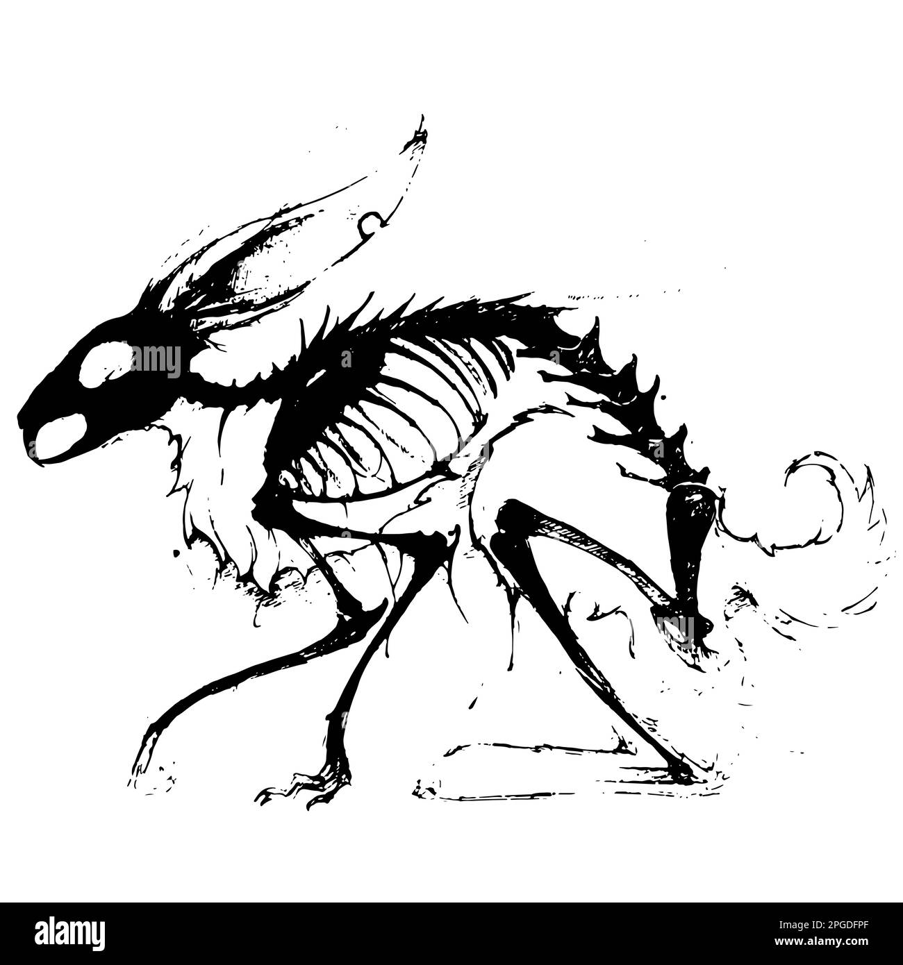 Illustration d'un système squelettique de lapin sur fond blanc stile d'esquisse, style crayon Illustration de Vecteur