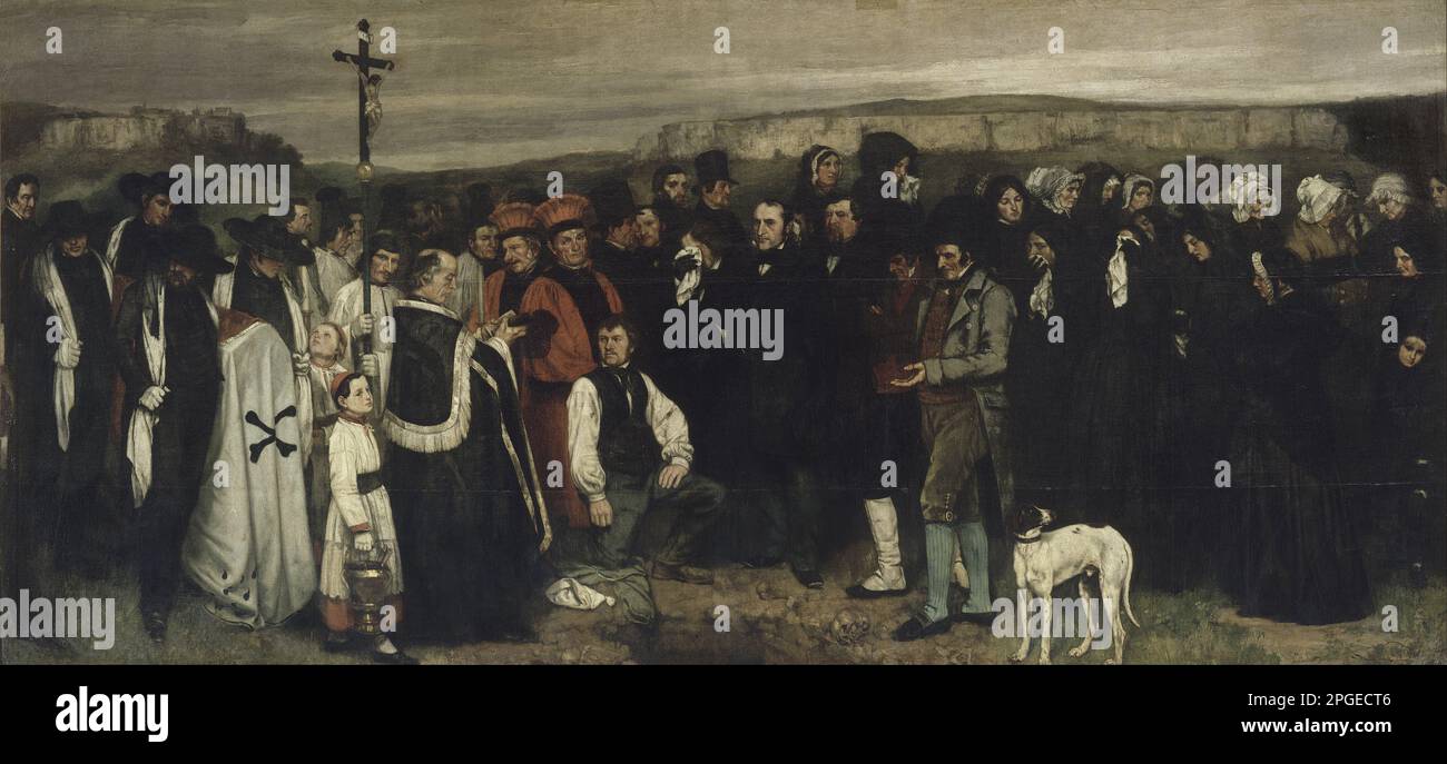 Un Burial à Ornans en solitaire titre(s) alternatif(s): Peinture de figures humaines, l'histoire d'un Burial à Ornans un enterrement à Ornans, dit aussi Tableau de figures humaines, historique d'un enterrement à Ornans entre 1849 et 1850 par Gustave Courbet Banque D'Images