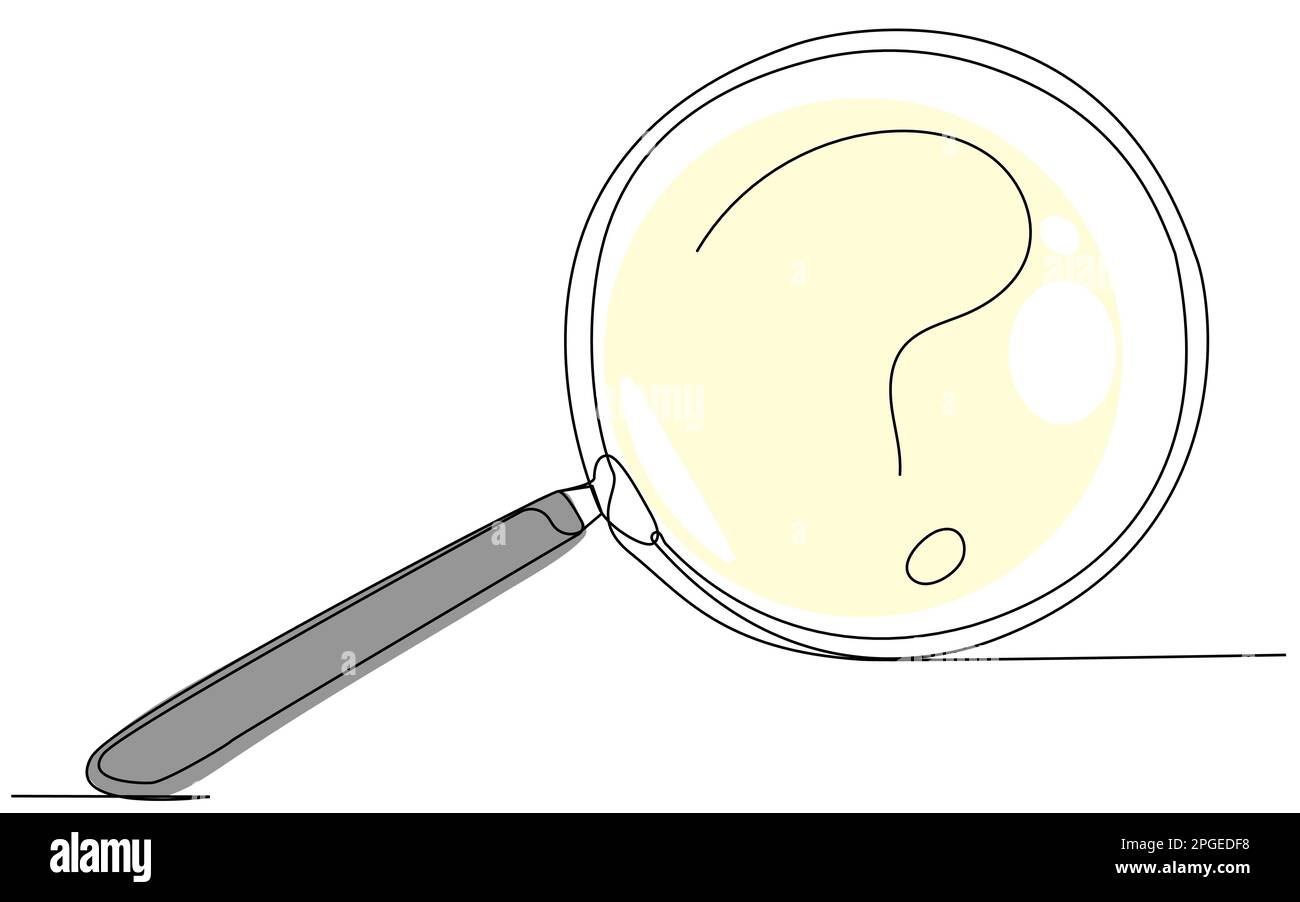 Loupe avec un point d'interrogation sur une ligne sur un isolat blanc. Illustration de Vecteur