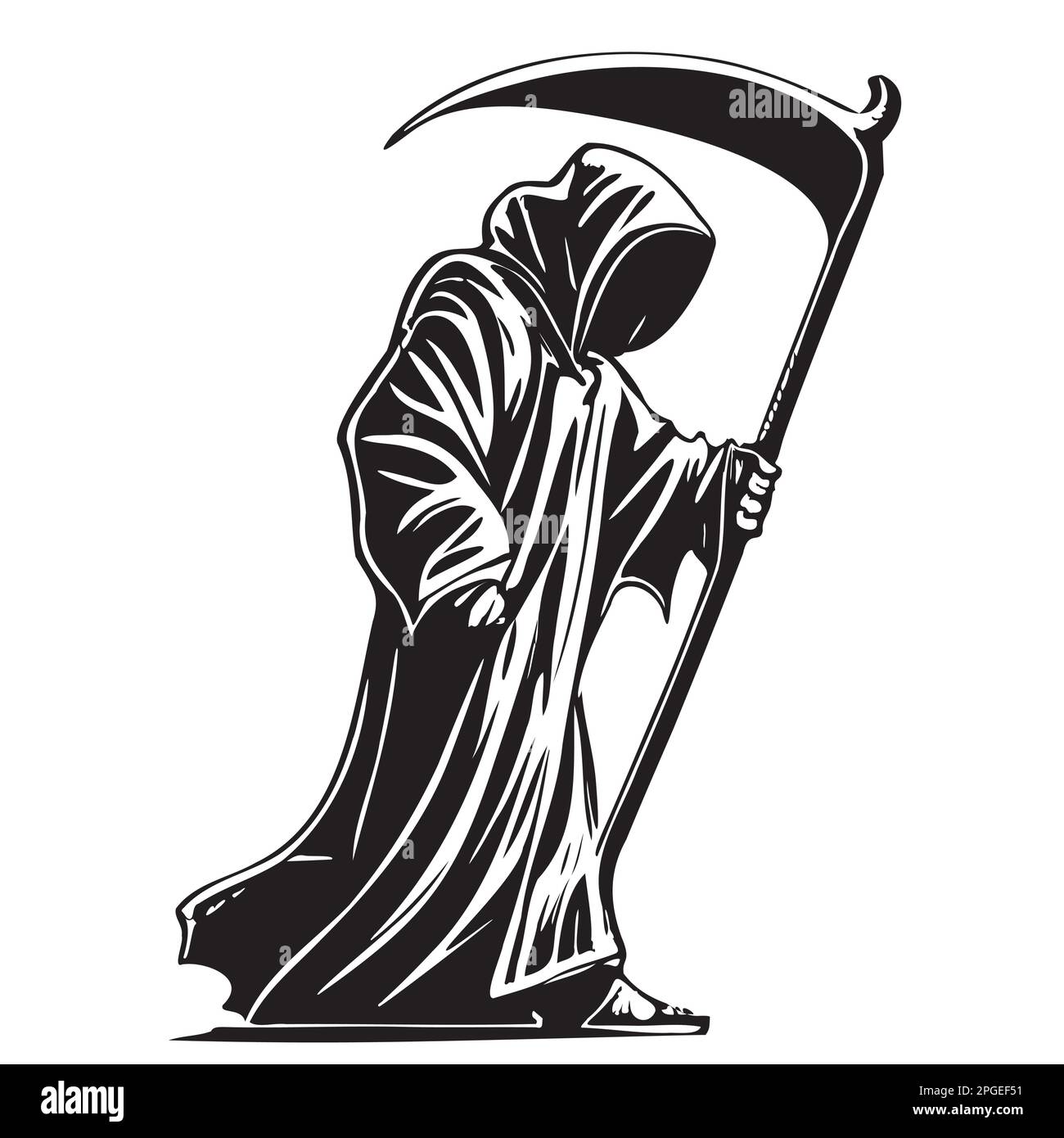 Mort dans un manteau avec un scythe dessiné à la main illustration vectorielle Halloween Illustration de Vecteur