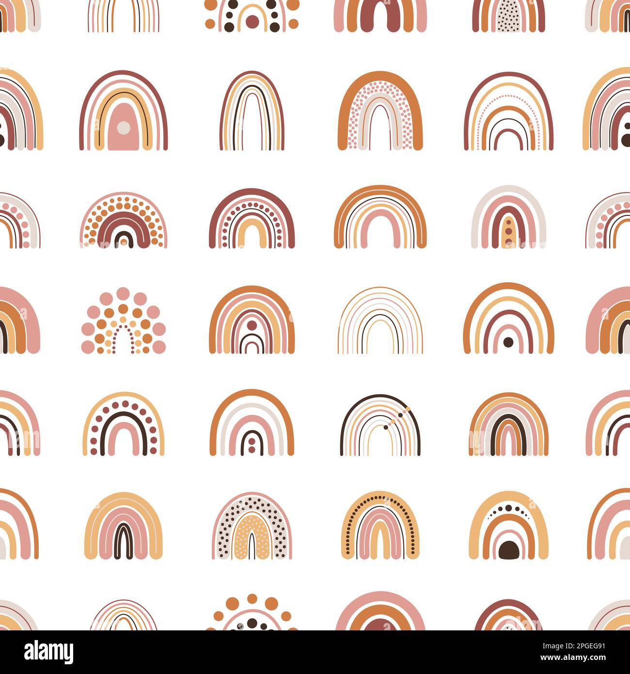 Motif sans couture avec arcs-en-ciel bohémien aux couleurs terre cuite. Design neutre pour la décoration, impression bohème pour le tissu et l'art mural Main d Illustration de Vecteur