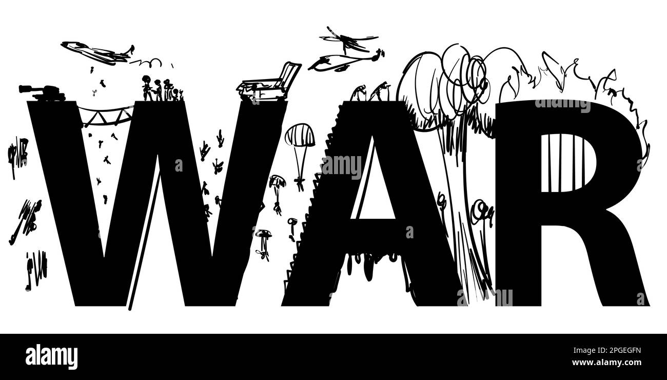 Word War avec illustration de doodle. Illustration de Vecteur