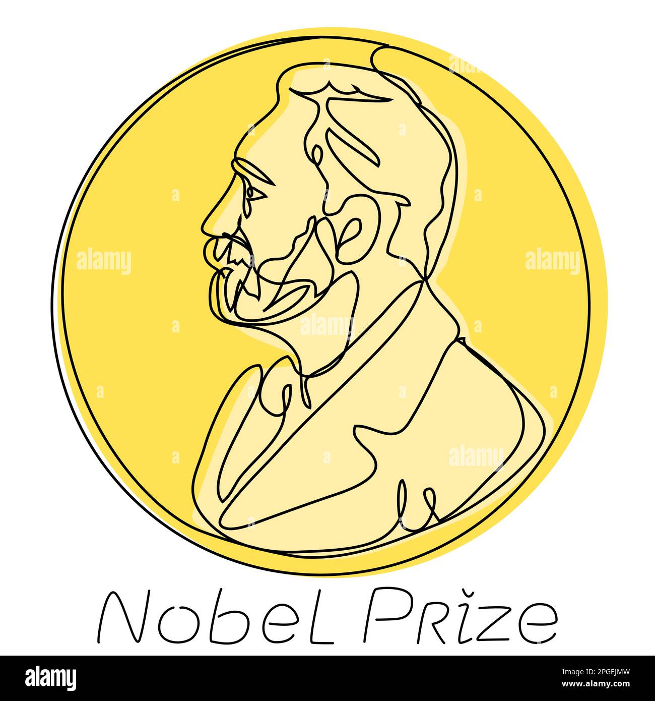 Prix Nobel d'une ligne avec une silhouette d'or. Réalisation honorable dans le domaine de la réalisation scientifique. Portrait de l'illustration éditoriale vectorielle Illustration de Vecteur