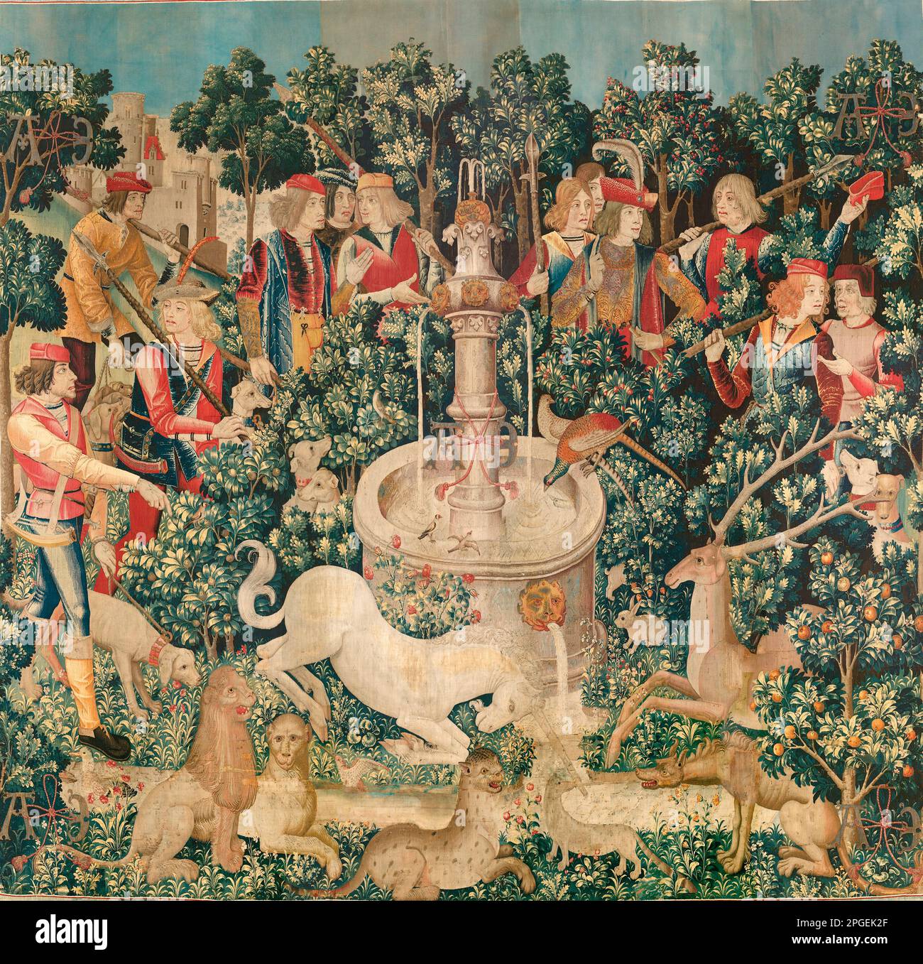 L'Unicorn purifie l'eau (des tapisseries d'Unicorn) 1495–1505 Banque D'Images