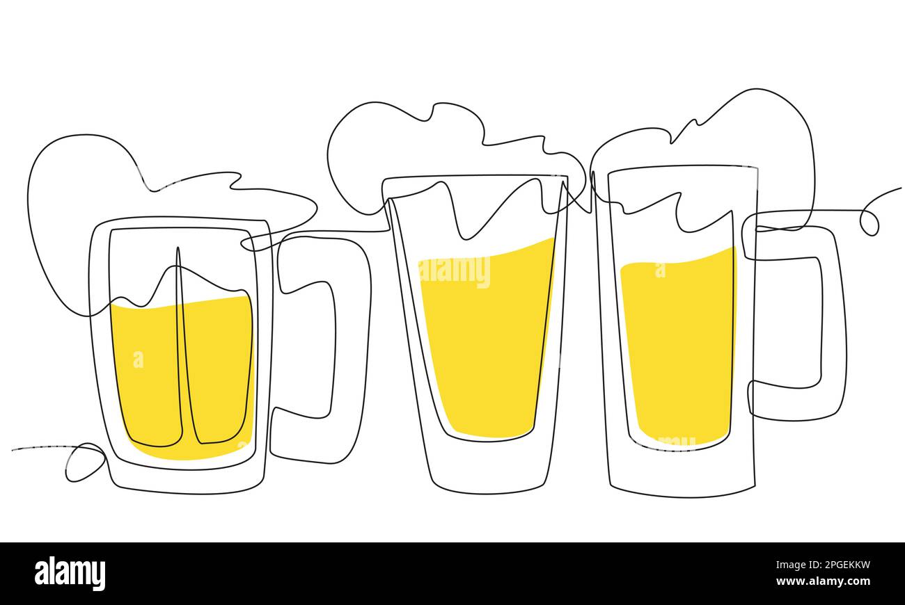 Trois verres de bière en une ligne sur fond blanc. Illustration de Vecteur