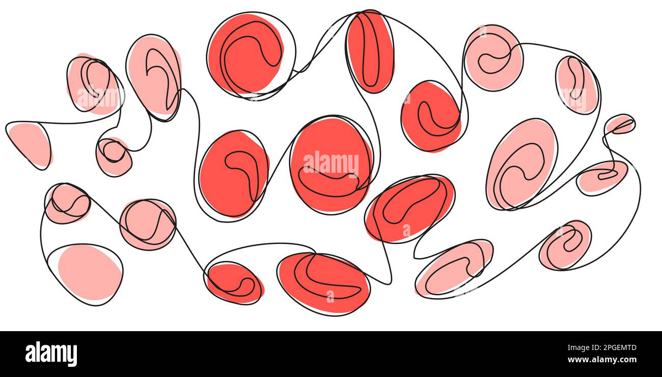 Globules rouges d'une ligne dans le style griffons sur écran blanc. Illustration de Vecteur
