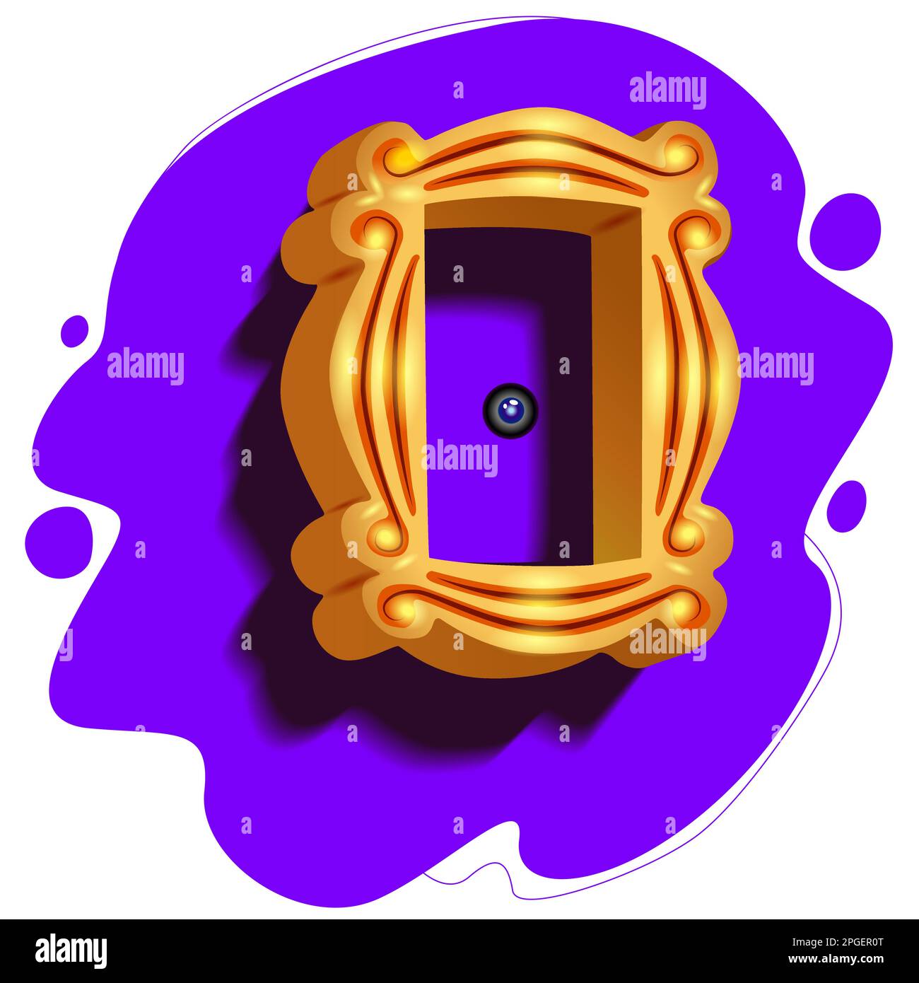 Cadre doré sur fond violet et blanc avec isolat blanc. Illustration de Vecteur