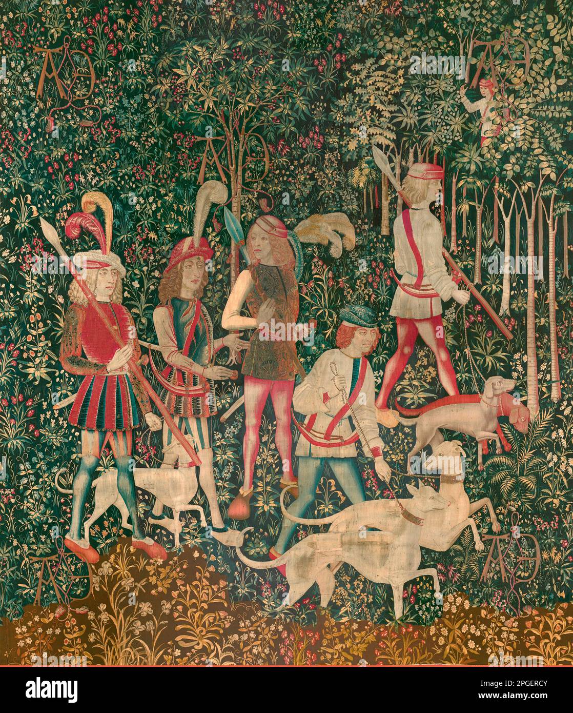 Les chasseurs s'invent dans les bois (à partir des tapisseries d'Unicorn) 1495–1505 Banque D'Images
