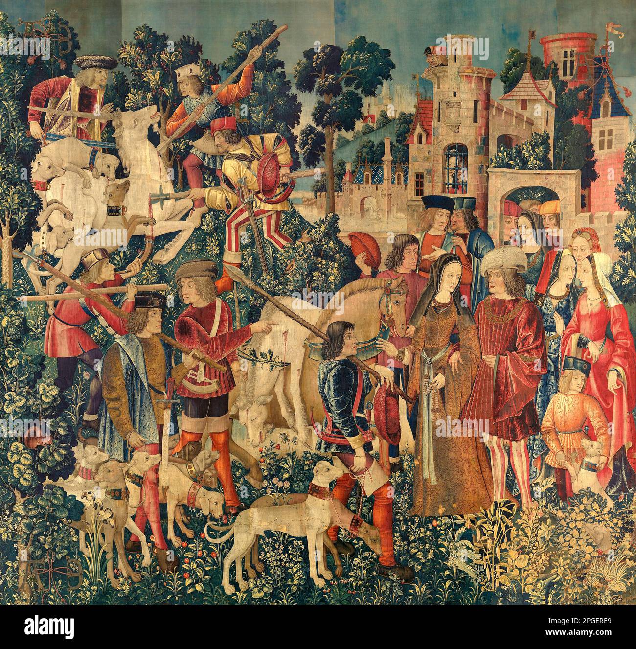 Les chasseurs retournent au château (depuis les tapisseries de Unicorn) 1495–1505 Banque D'Images