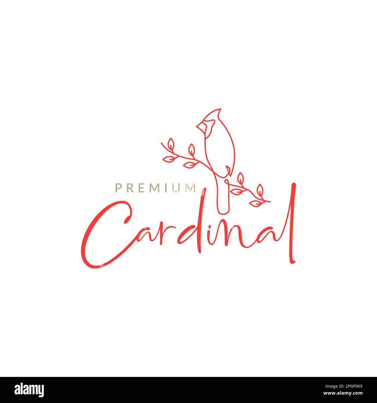 oiseau de cardinal perchée branche feuilles ligne féminine art logo design vecteur Illustration de Vecteur