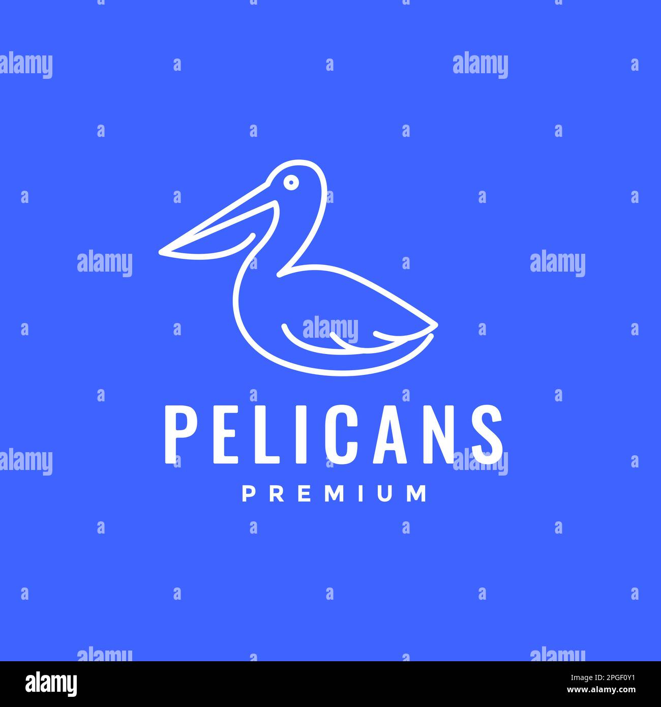 faune animal oiseau pélican grand bec chasse poisson lac ligne d'eau minimal logo design vecteur Illustration de Vecteur