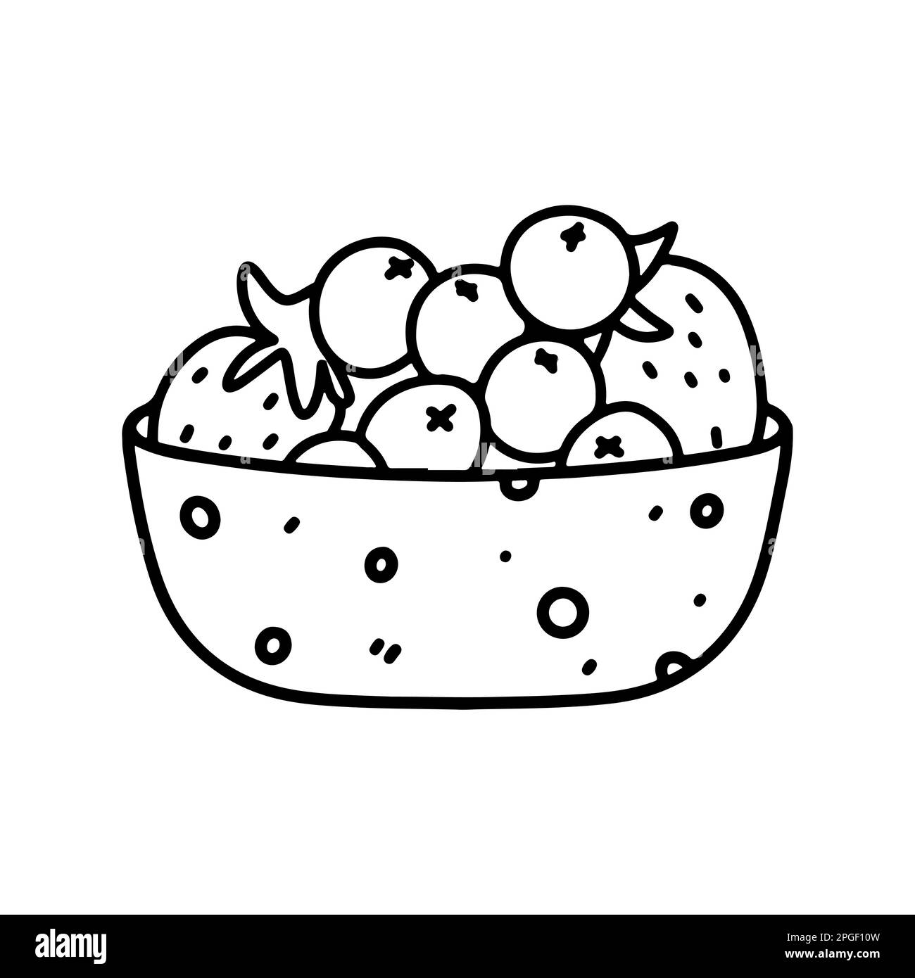 Fruits dans un bol en forme de nouilles dessinées à la main. Illustration vectorielle isolée sur fond blanc Illustration de Vecteur