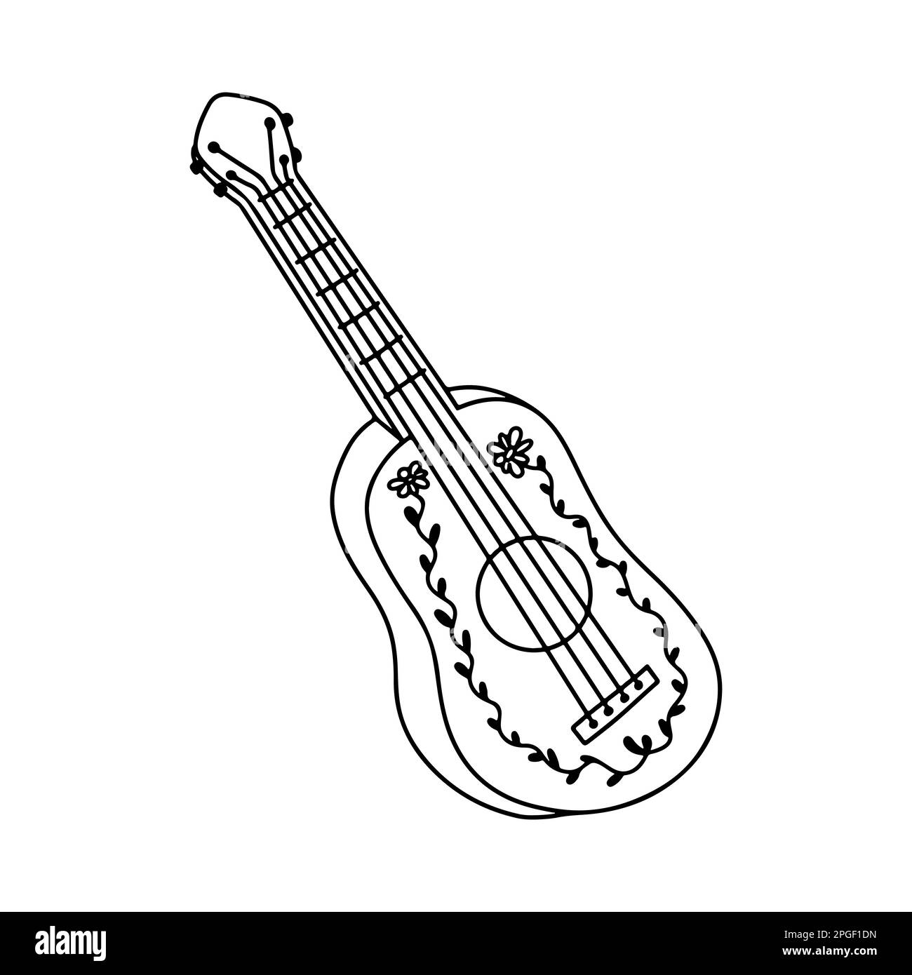 Guitare mexicaine en style doodle dessiné à la main. Illustration vectorielle isolée sur fond blanc Illustration de Vecteur
