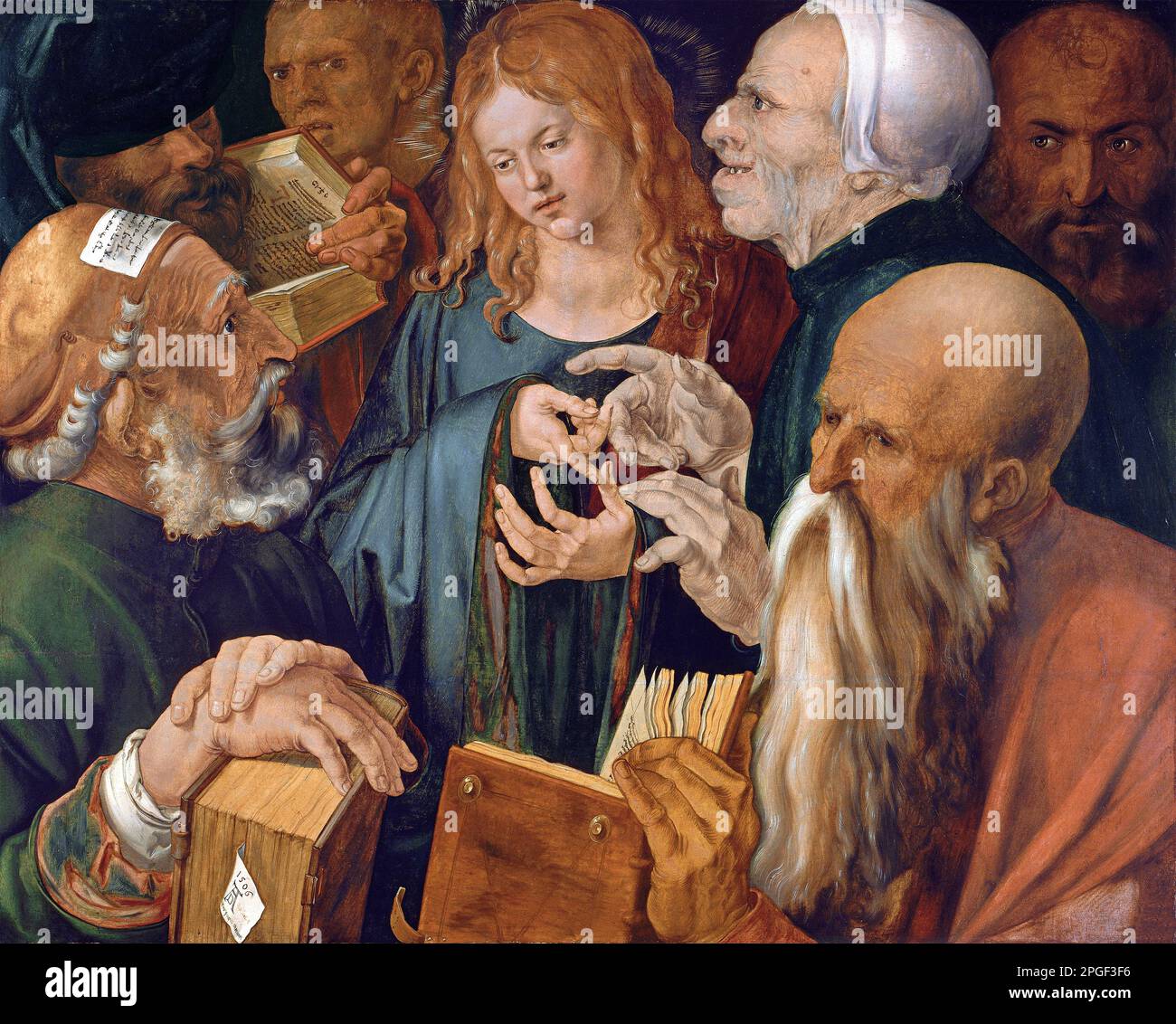 Jésus parmi les médecins par Albrecht Durer, huile sur panneau, 1506 Banque D'Images