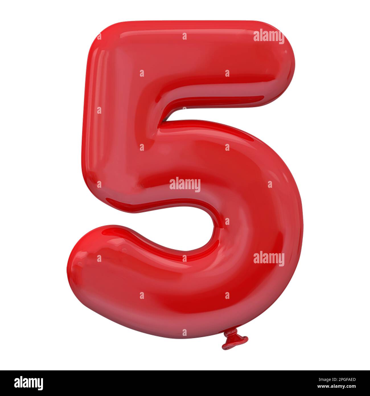 Un ballon rouge vif en forme de cinq 3D sur fond blanc Banque D'Images