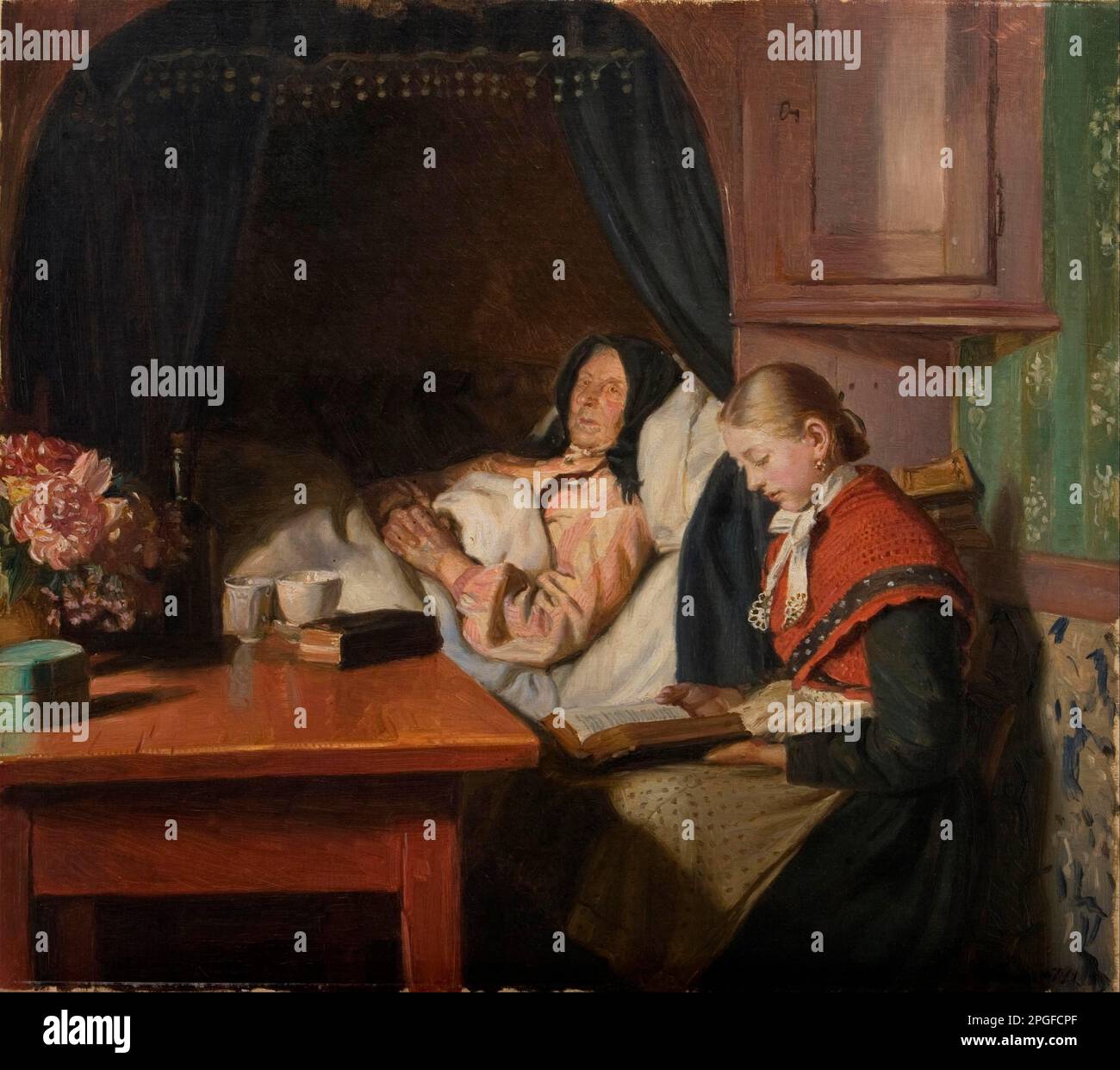 Par un malade 1879 par Michael Ancher Banque D'Images