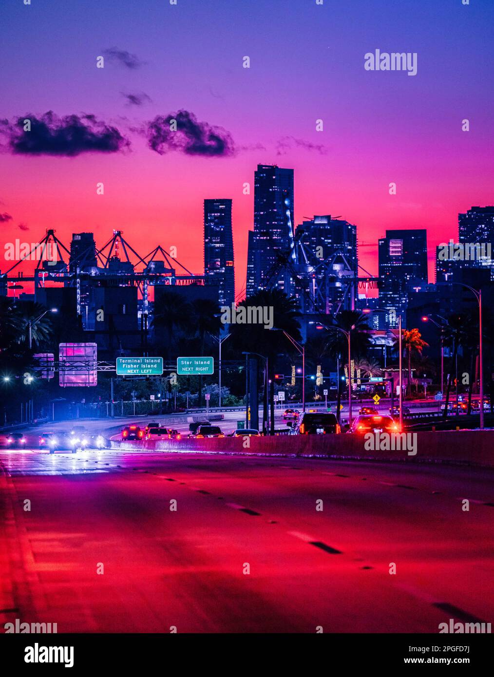 miami florida usa skyline paysage urbain couleurs coucher de soleil Banque D'Images
