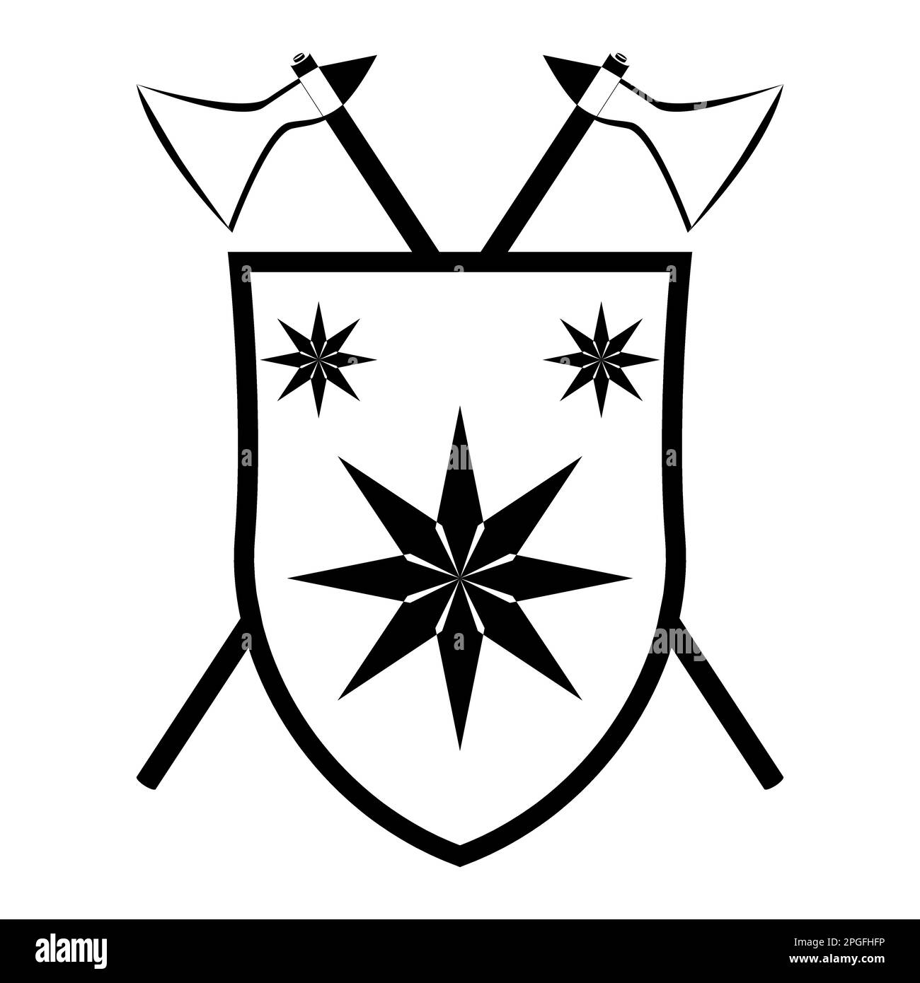 Écusson héraldique en croix sur l'écusson Ax. Armoiries médiévales et emblèmes de chevalier. Illustration vectorielle isolée sur fond blanc. Illustration de Vecteur
