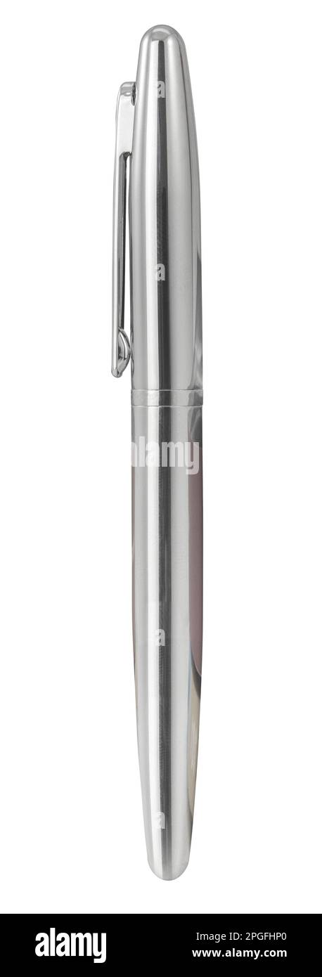Stylo à plume métallique élégant, isolé sur Fond blanc Banque D'Images