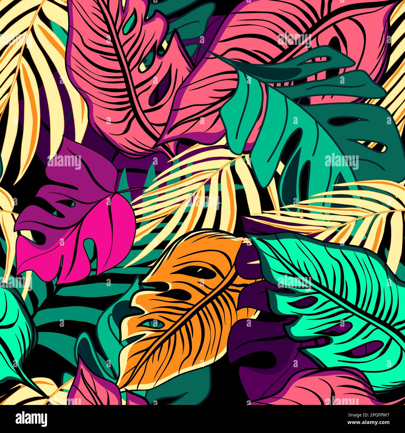 Motif botanique sans couture avec illustration vectorielle de feuilles tropicales Illustration de Vecteur