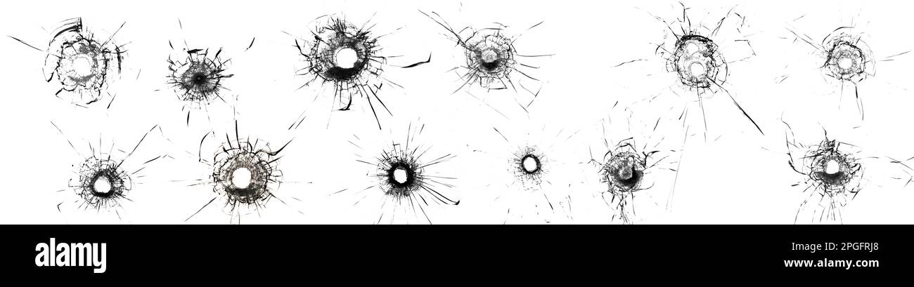 Grande collection de fissures de verre cassé sur fond transparent. Concept de plans sur la fenêtre pour la conception. Banque D'Images