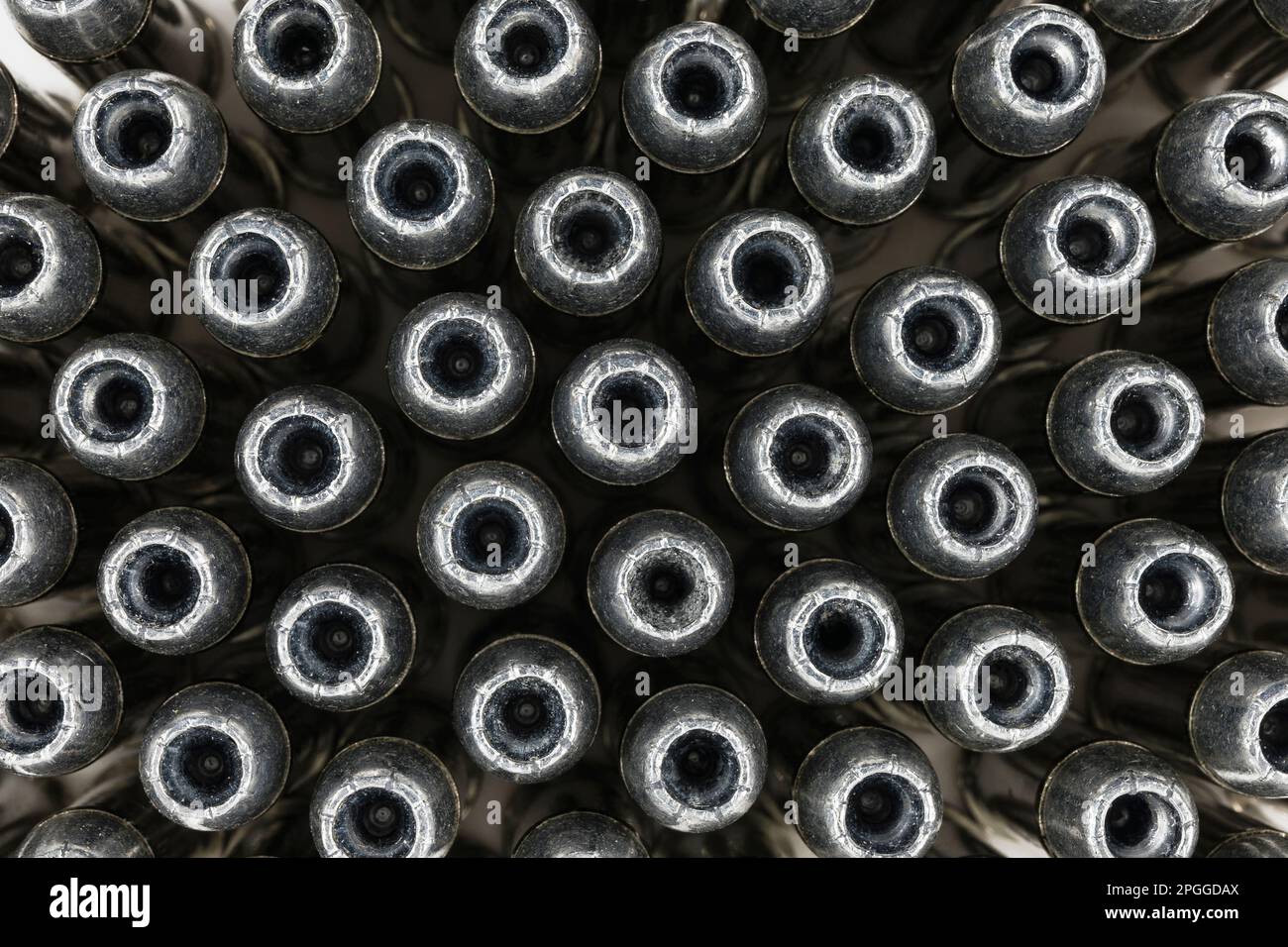 Vue macro en gros plan des balles creuses de calibre 38. Banque D'Images