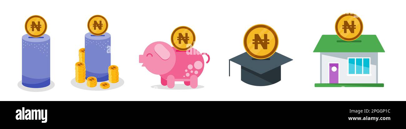 Ensemble d'icônes d'économie de Naira nigérian Illustration de Vecteur