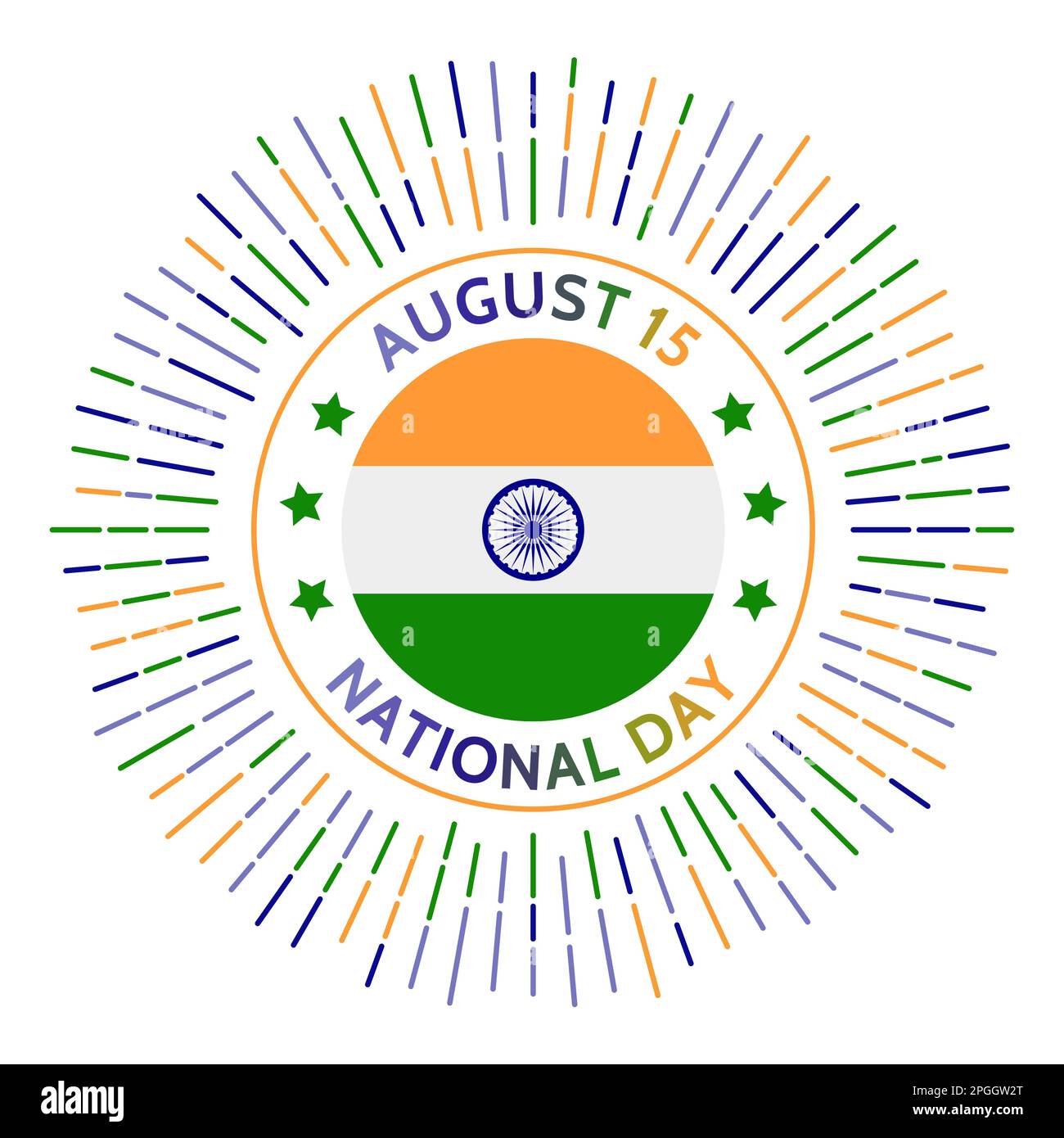 Badge de fête nationale de l'Inde. Indépendance du Royaume-Uni en 1947. Célébré le 15 août. Illustration de Vecteur