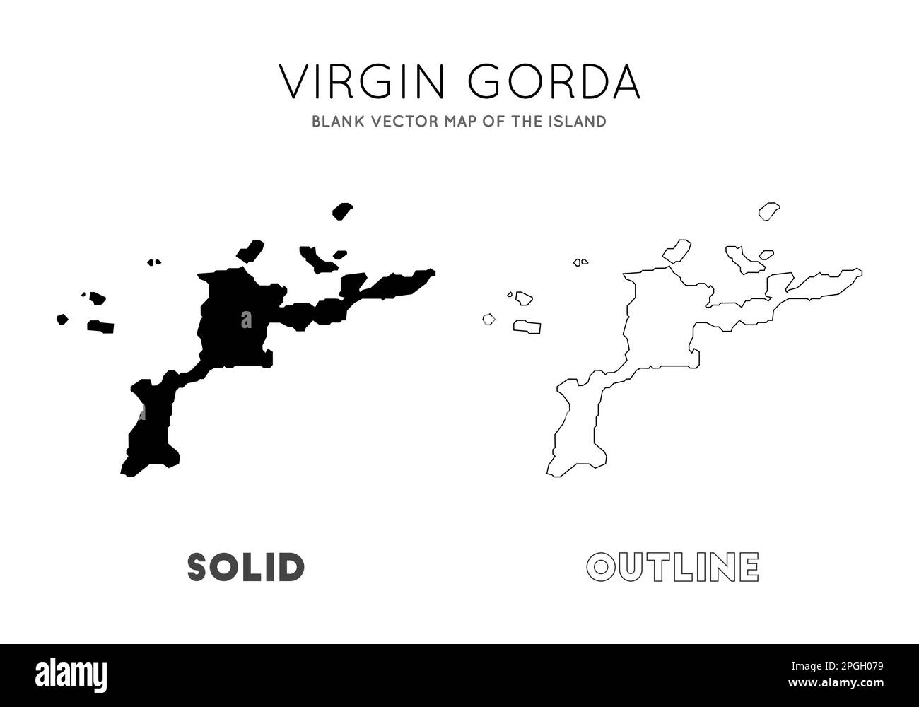 Virgin Gorda carte. Carte vectorielle vierge de l'île. Frontières de Virgin Gorda pour votre infographie. Illustration vectorielle. Illustration de Vecteur