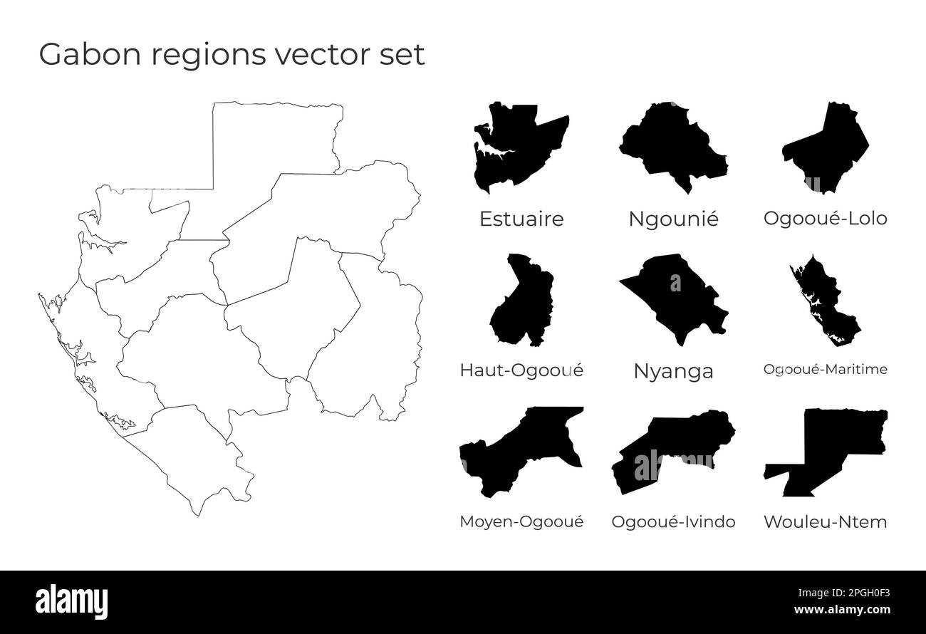 Carte Gabon avec les formes des régions. Carte vectorielle vierge du pays avec les régions. Frontières du pays pour votre infographie. Illustration vectorielle. Illustration de Vecteur