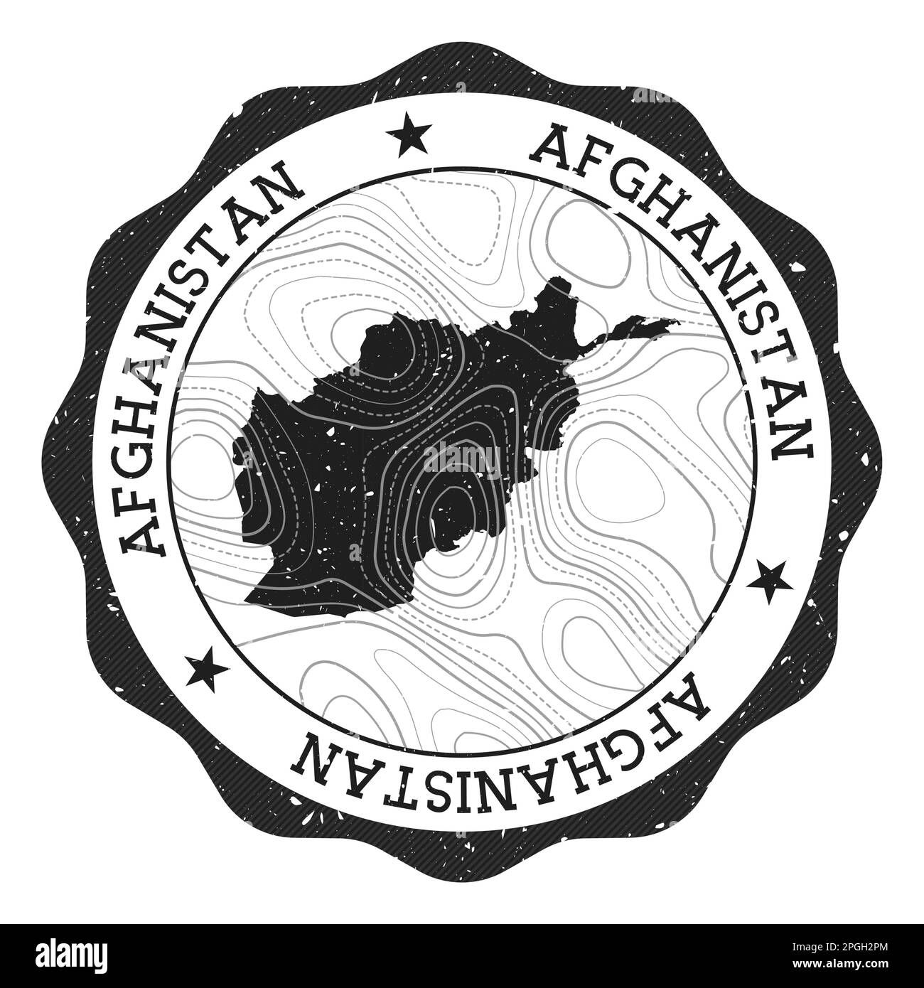 Timbre extérieur Afghanistan. Autocollant rond avec carte du pays avec isolines topographiques. Illustration vectorielle. Illustration de Vecteur