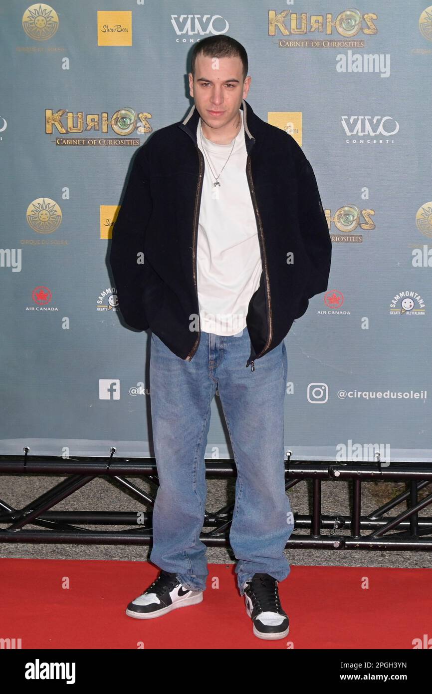 Rome, Italie. 22nd mars 2023. Fasma assiste au tapis rouge du spectacle du Cirque du Soleil « Cabinet de curiosité de Kurios » au théâtre de tente de via Tor di Quinto. Crédit : SOPA Images Limited/Alamy Live News Banque D'Images