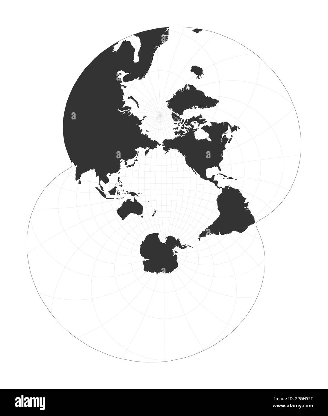 Carte du monde. Projection stéréographique modifiée pour l'océan Pacifique. Globe avec latitude et longitude nettes. Illustration de Vecteur