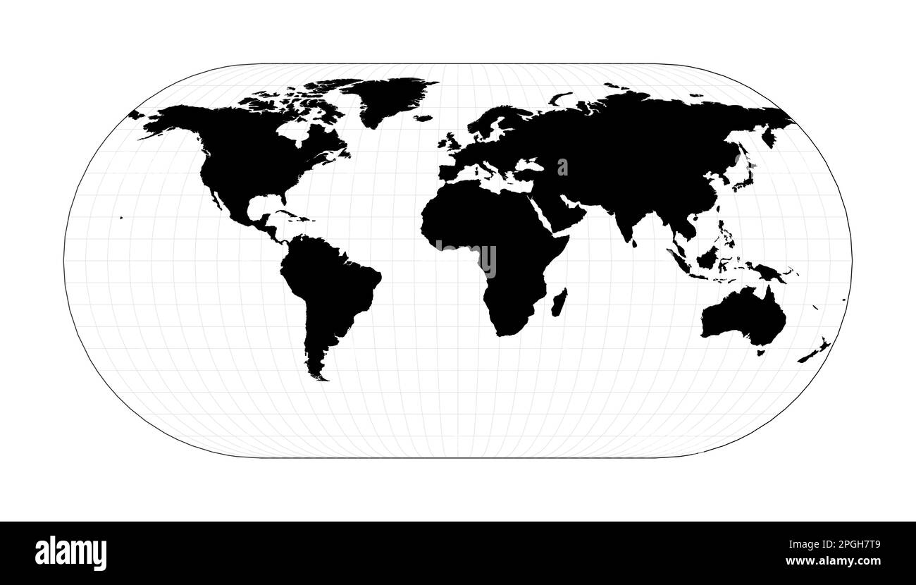 Carte du monde minimale. Projection Eckert III. Carte géographique du monde simple avec des lignes graticules. Illustration vectorielle. Illustration de Vecteur