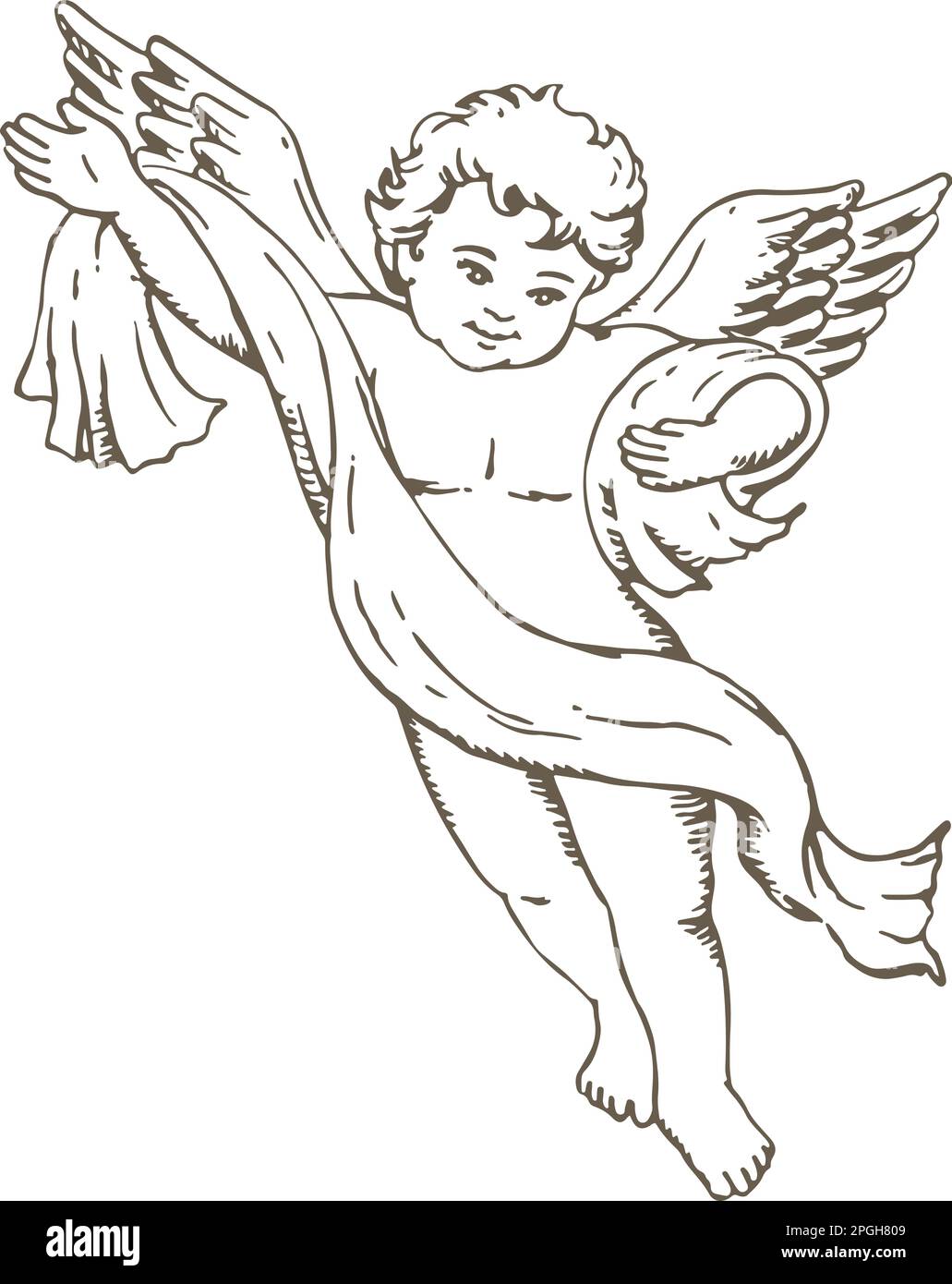 Dessin à la main d'un petit ange mignon. Illustration vectorielle Illustration de Vecteur