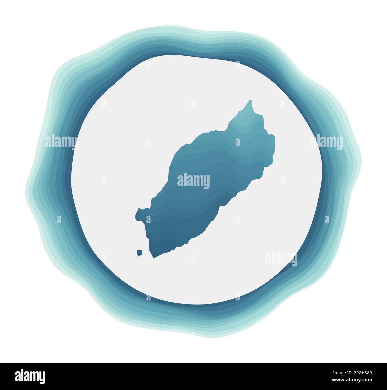 Logo Itsukushima. Badge de l'île. Panneau circulaire en couches autour de la forme de la frontière Itsukushima. Illustration vectorielle à la mode. Illustration de Vecteur