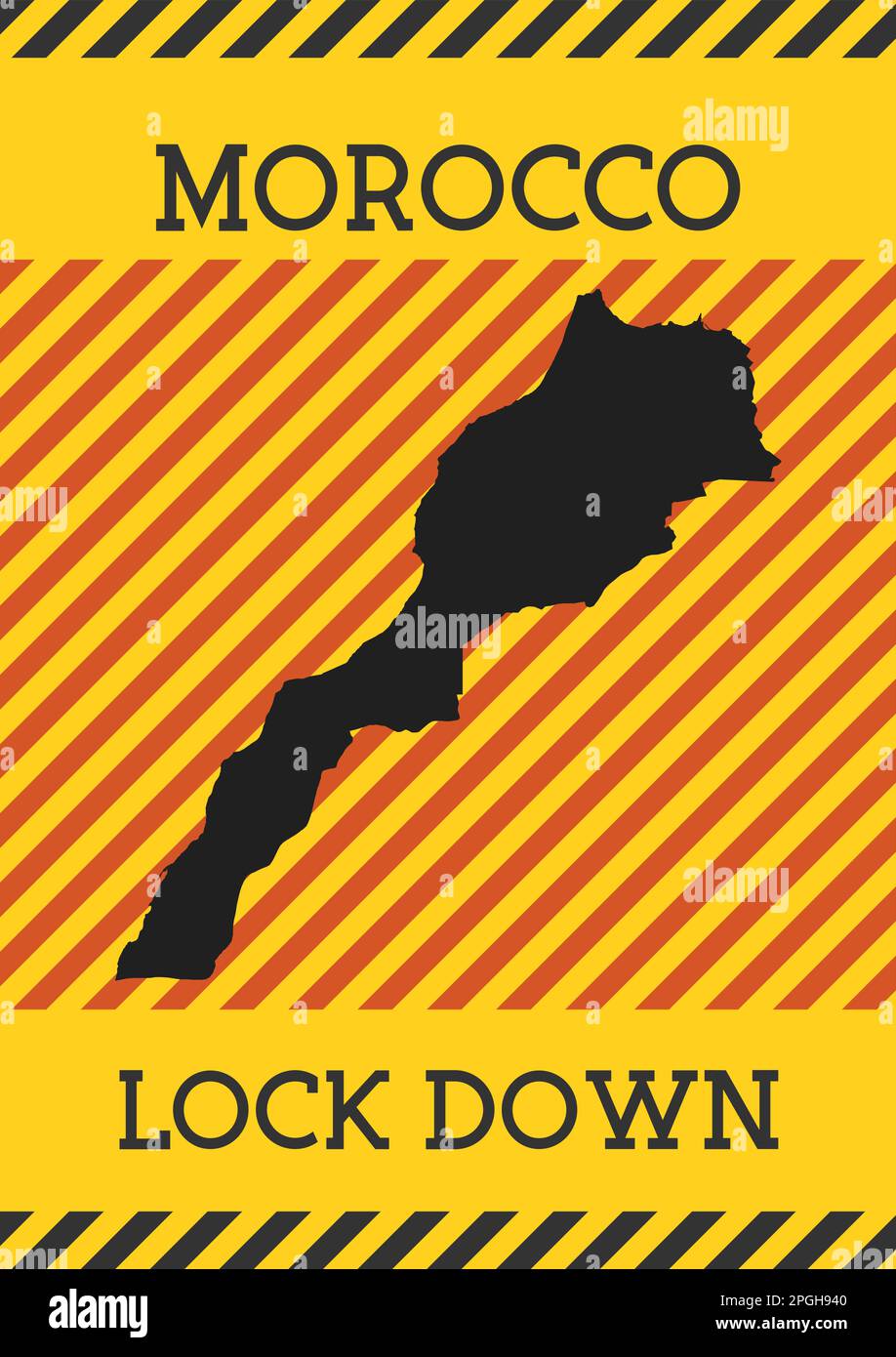 Panneau de verrouillage Maroc. Icône jaune de danger de pandémie nationale. Illustration vectorielle. Illustration de Vecteur