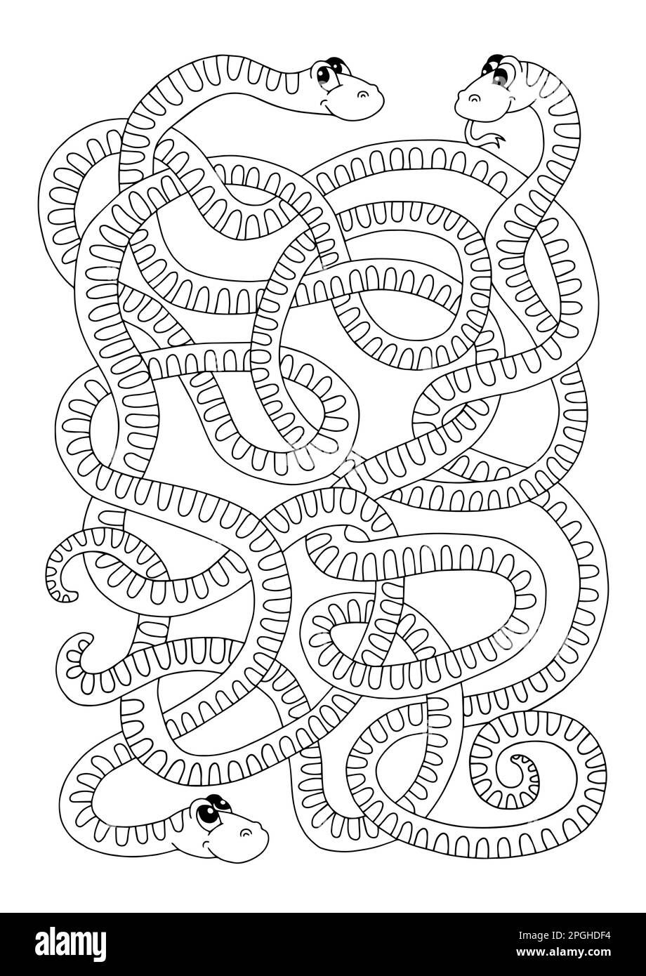 Jeu de labyrinthe pour les enfants, serpents entremêlés amusants Illustration de Vecteur