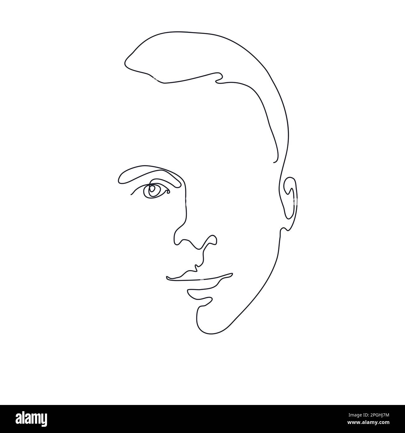 Logo minimaliste face à la ligne MAN. Esquisse de ligne de la face de l'homme. Portrait abstrait du jeune homme en ligne. Motif vectoriel noir blanc f Illustration de Vecteur